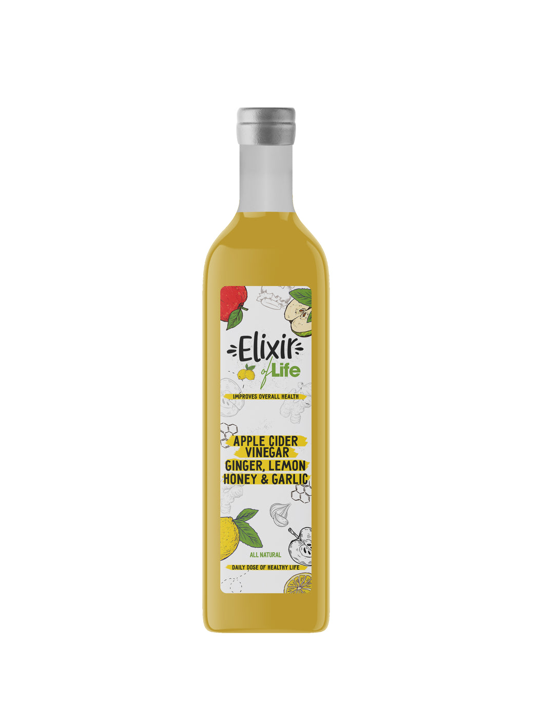 Elixir of Life! Premium Health Booster Packed With Apple Cider Vinegar, Ginger, Honey, Lemon & Garlic - Hand-Crafted, Healthy Natural Drinks 250 ml (16 servings)