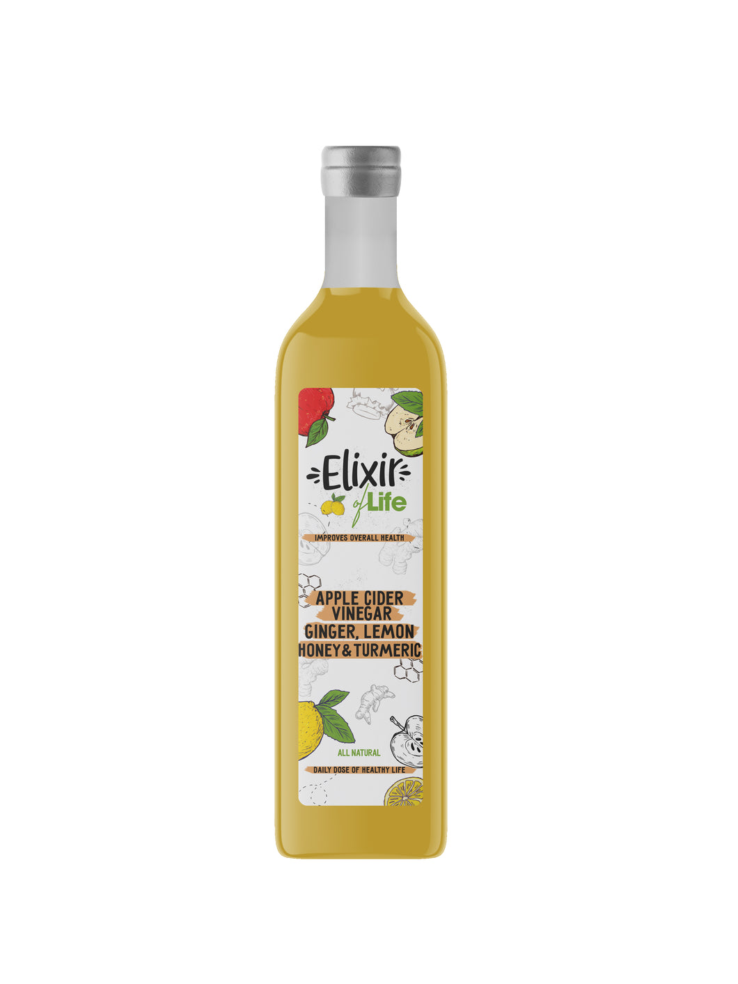 Elixir of Life! Premium Health Booster Packed with Apple Cider Vinegar, Ginger, Honey, Lemon & Turmeric - Hand-Crafted, Healthy Natural Drinks 500 ml (33 Servings)