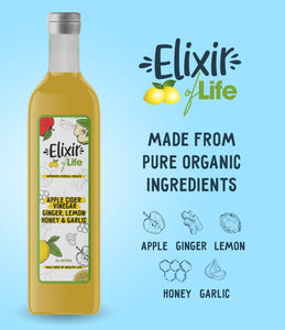 Elixir of Life! Premium Health Booster Packed With Apple Cider Vinegar, Ginger, Honey, Lemon & Garlic - Hand-Crafted, Healthy Natural Drinks 500 ml (33 servings)